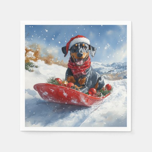 Serviette En Papier Doberman Dog in Sledge Let it Neige Noël (Devant)