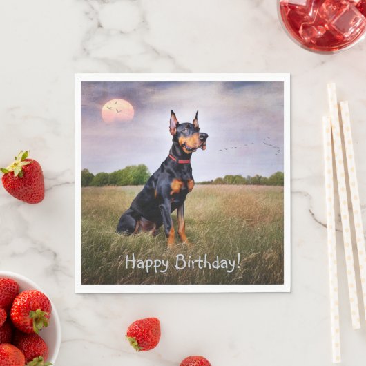 Serviette En Papier Doberman Joyeux anniversaire (En situation)