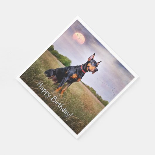 Serviette En Papier Doberman Joyeux anniversaire (Coin)