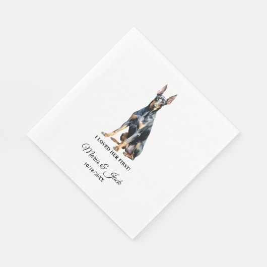 Serviette En Papier Doberman Pincher Chien J'Aimais Son Premier Mariag (Coin)