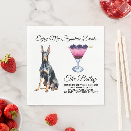 Serviette En Papier Doberman Pincher Mariage Signature Boisson (En situation)