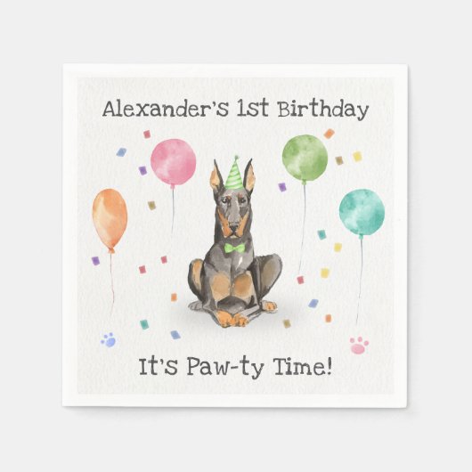 Serviette En Papier Dobermann Chien fête d'anniversaire (Devant)
