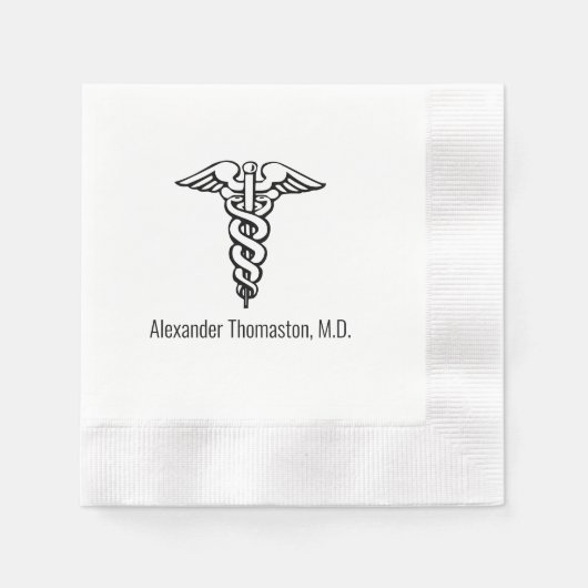 Serviette En Papier Docteur Médicale Caduceus Nom professionnel (Devant)