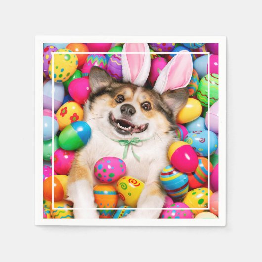 Serviette En Papier Dog Laying on Easter Eggs (Devant)