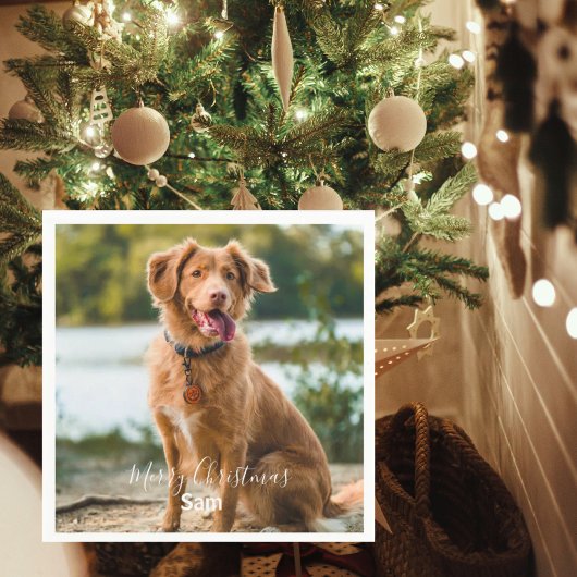 Serviette En Papier Dog Photo Personalized Merry Christmas Cocktail