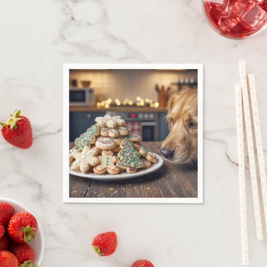 Serviette En Papier Dog Sniffing Christmas Sugar Cookies (En situation)