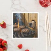 Serviette En Papier Dog Sniffing Hamburgers On a Barbecue Grill (En situation)