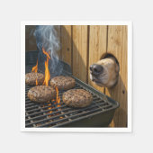Serviette En Papier Dog Sniffing Hamburgers On a Barbecue Grill (Devant)