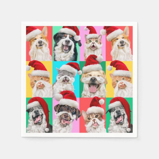 Serviette En Papier Dogs and Cats with Santa Beard (Devant)