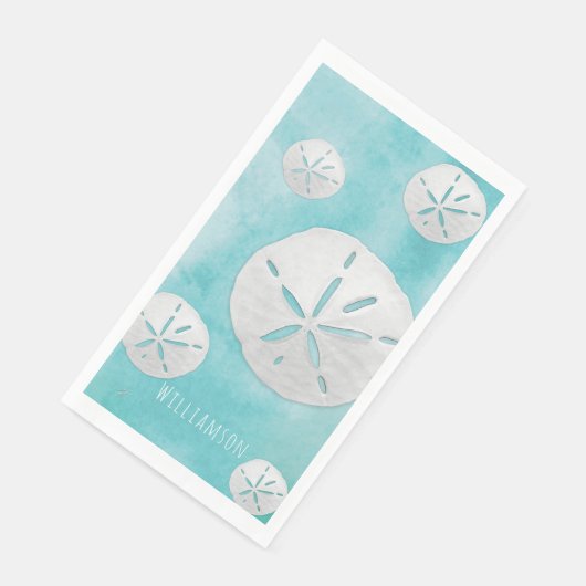 Serviette En Papier Dollar de sable tropical Turquoise Aquarelle côtiè (Coin)