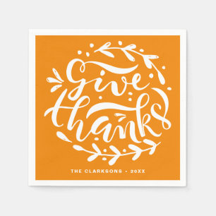 Serviette En Papier Donnez Merci Wreath Thanksgiving Letting Orange