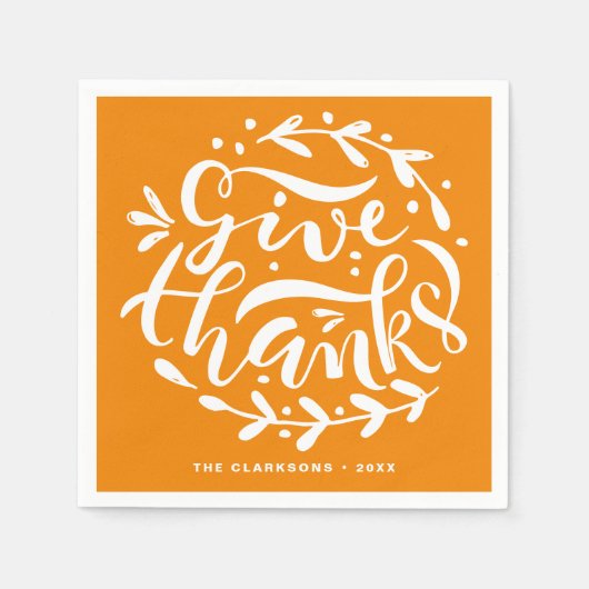 Serviette En Papier Donnez Merci Wreath Thanksgiving Letting Orange (Devant)