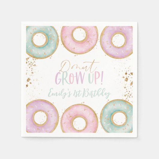 Serviette En Papier Donut Aqua Gold 1er Anniversaire Serviettes Donut  (Devant)