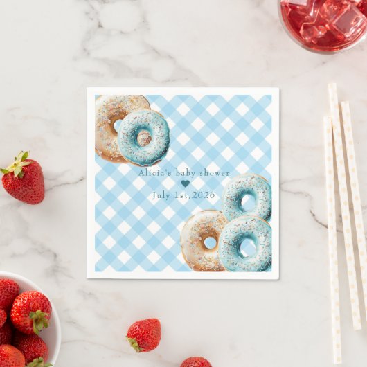 Serviette En Papier Donut | Baby shower Garçon En vichy bleu (En situation)