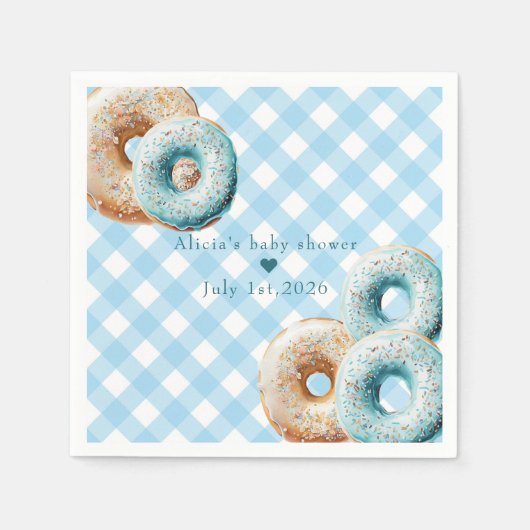 Serviette En Papier Donut | Baby shower Garçon En vichy bleu (Devant)