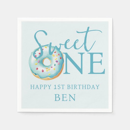 Serviette En Papier Donut Sweet One Blue 1er Anniversaire (Devant)