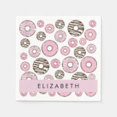 Serviette En Papier Donuts Roses, Donuts Blancs, Sprinkings, Votre Nom (Devant)