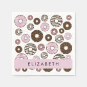Serviette En Papier Donuts Roses, Donuts Brown, Sprinkings, Votre Nom (Devant)