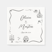 Serviette En Papier Doodle amusant à main Mariage noir et blanc (Devant)