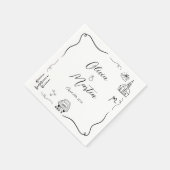 Serviette En Papier Doodle amusant à main Mariage noir et blanc (Coin)