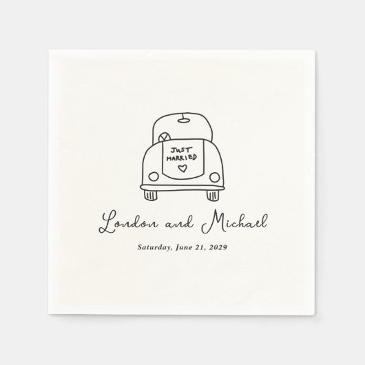 Serviette En Papier Doodle de voiture tiré à la main Mariage moderne (Devant)