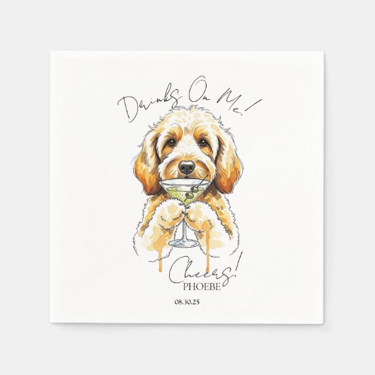 Serviette En Papier Doodle doré Martini Open Bar Cocktail (Devant)