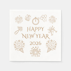 Serviette En Papier Doodle Fantaisiste Or Bonne Année 2026