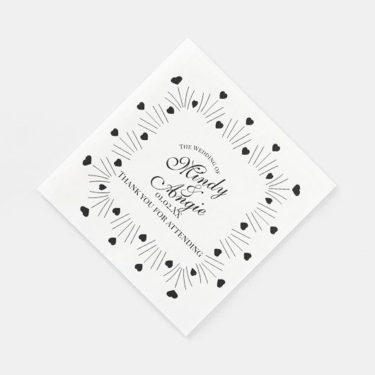 Serviette En Papier Doodle Hearts Frame Script Wedding (Coin)