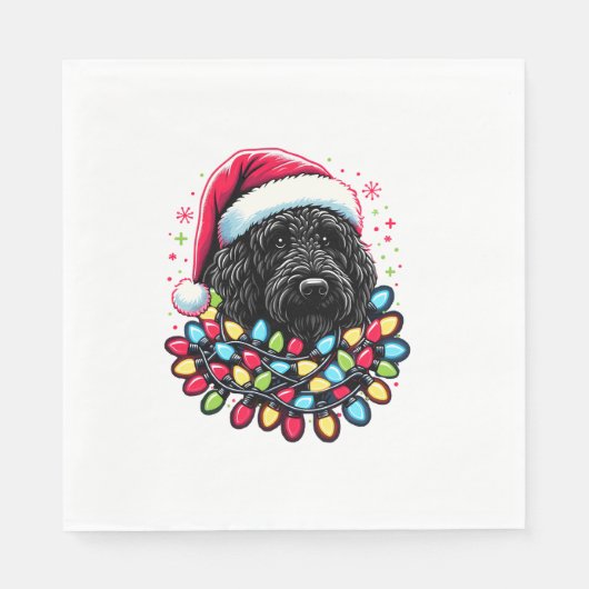Serviette En Papier Doodle noir Labradoodle Noël Arbre de Noël Lumière (Devant)
