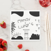 Serviette En Papier Doodle Organic Shapes Script Wedding (En situation)