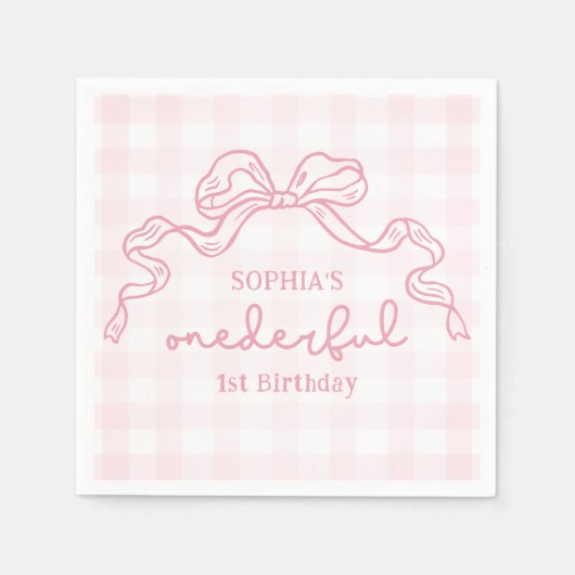 Serviette En Papier Doodle Pink Bow Baby Girl 1er anniversaire (Devant)