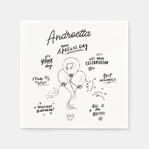 Serviette En Papier Doodle Retro Personnalisé Moderne Balloon Joyeux A