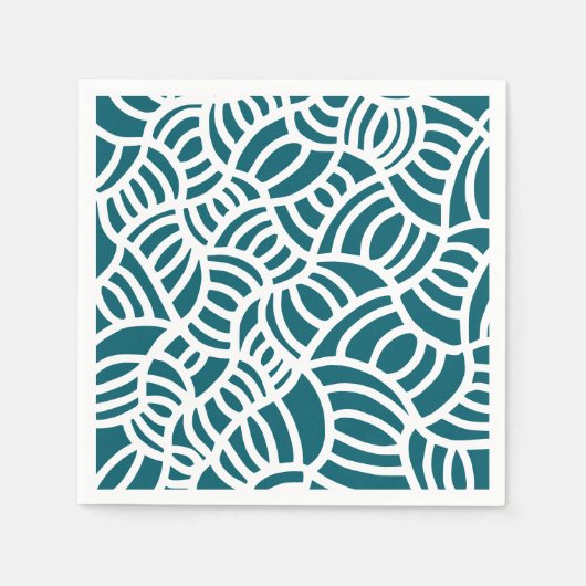 Serviette En Papier Doodle turquoise foncé et blanc (Devant)