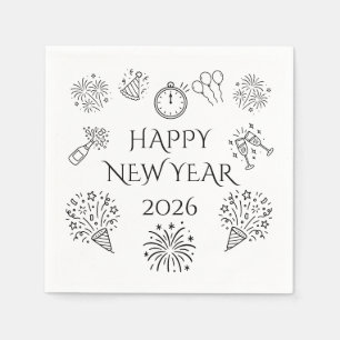 Serviette En Papier Doodles Fantaisistes Bonne Année 2026