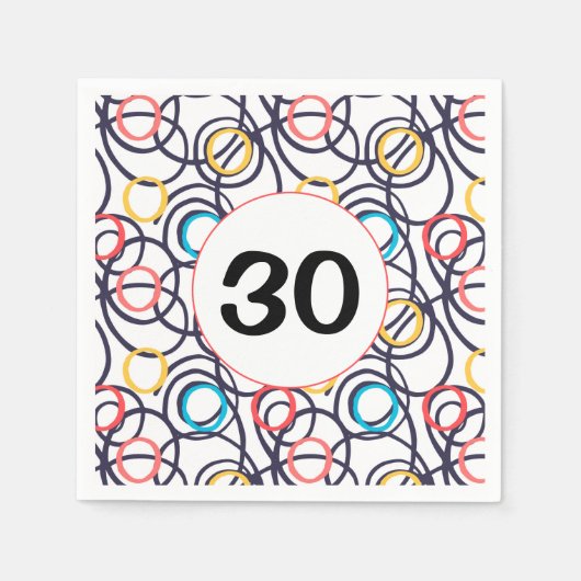 Serviette En Papier Doodles funky de fête du 30e anniversaire (Devant)