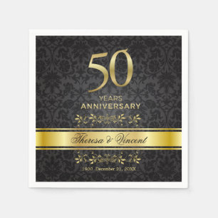 Serviette En Papier Doré brille noir Damas 50 Mariage Anniversaire