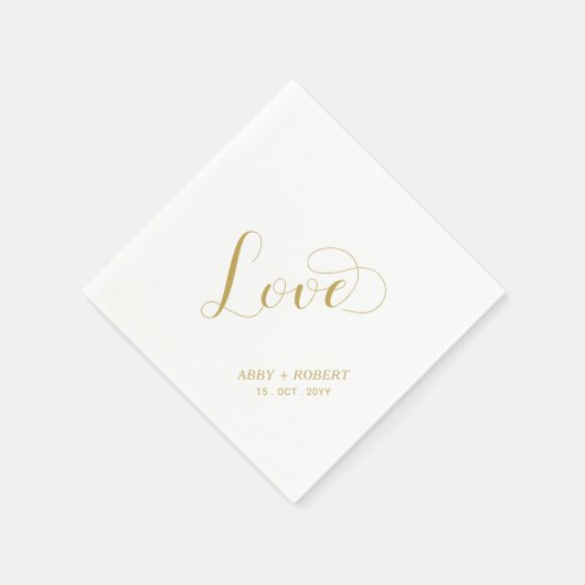 Serviette En Papier Doré | Élégant Mariage d'amour élégant (Coin)