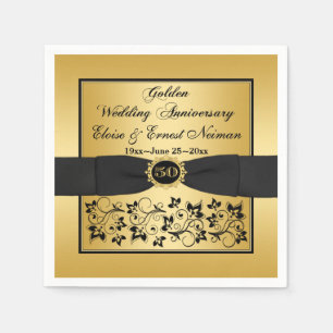Serviette En Papier Doré, noir Floral Golden Anniversaire serviettes 2