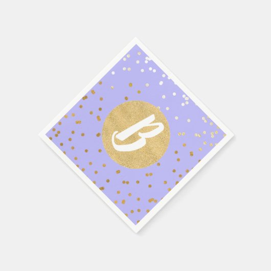 Serviette En Papier Dots Confetti Purple & Gold Confetti Moderne Monog (Coin)