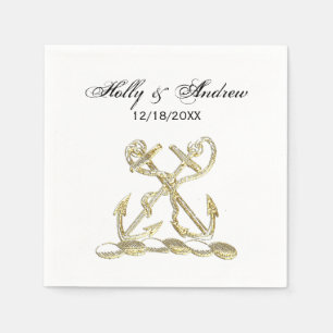 Serviette En Papier Double Ancre Emblème de Blason Faux Or