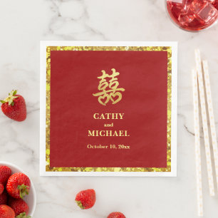 Serviette En Papier Double bonheur cœur rouge formel de mariage chinoi