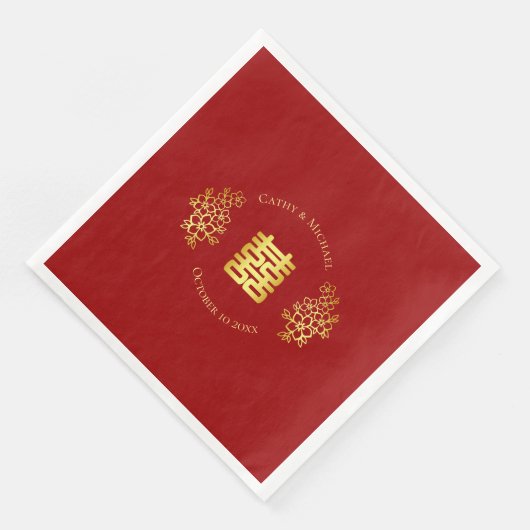 Serviette En Papier Double bonheur fleuri logo chinois mariage rouge (Coin)