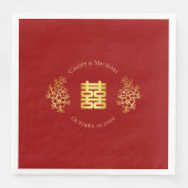 Serviette En Papier Double bonheur fleuri logo chinois mariage rouge (Devant)