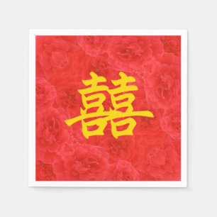 Serviette En Papier Double Bonheur Riche Rose Rouge Fleurs