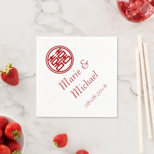 Serviette En Papier Double Bonheur Rouge foncé - rond (En situation)