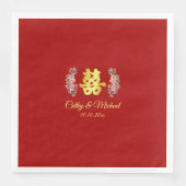 Serviette En Papier Double bonheur rouge mariage chinois floral (Devant)
