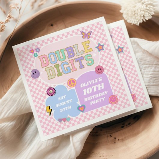 Serviette En Papier Double Digits Preppy Patch Fête d'anniversaire 10 