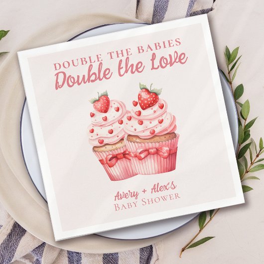 Serviette En Papier Double le Baby shower jumeau Love Pink Cupcake