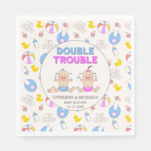 Serviette En Papier Double Trouble Twin Boy & Girl Baby shower (Devant)