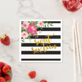 Serviette En Papier Douce 16 Napkin - Grandes bandes Noires/Blanches (En situation)